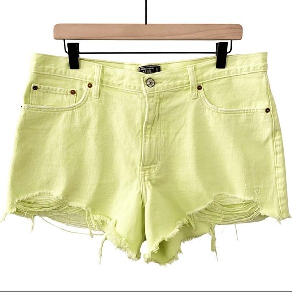 Abercrombie Annie High Rise Frayed Cut Off Destroyed Denim Short Pastel Neon NEW - Picture 2 of 13